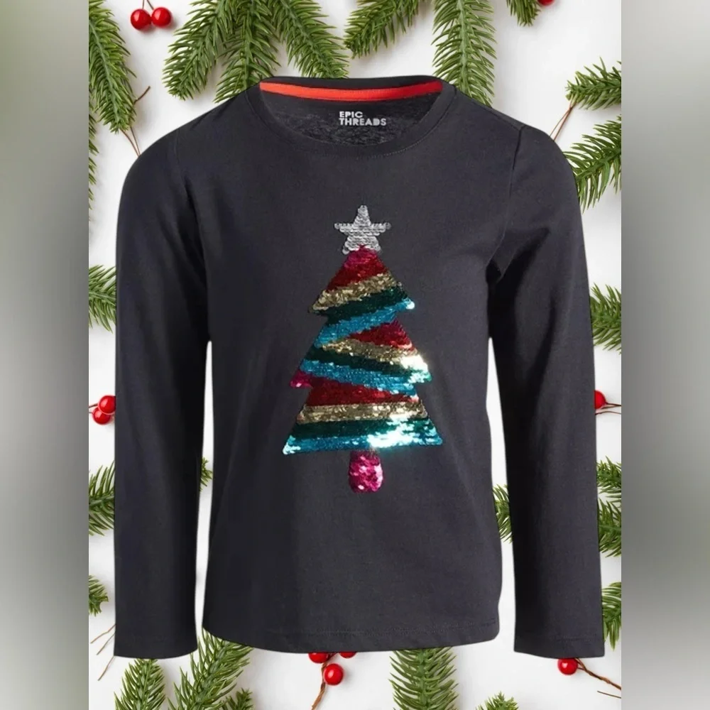 Epic Threads Black Long Sleeve with Sequin Tree Design